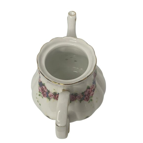 Vintage Floral Porcelain Stacking Teapot and Teacup Set with Gold Accents - Picture 10 of 11